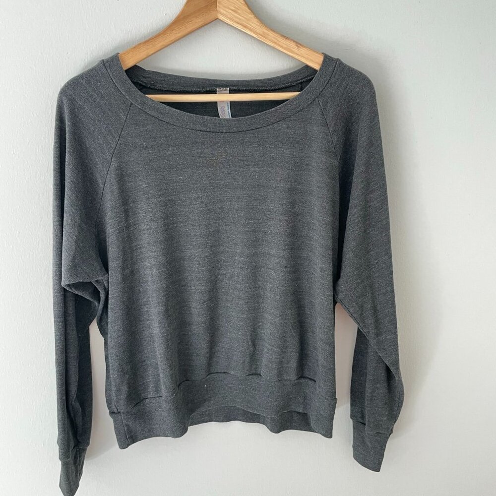 Women's American Apparel Gray Knit Long Sleeve Shirt Wide Neck
